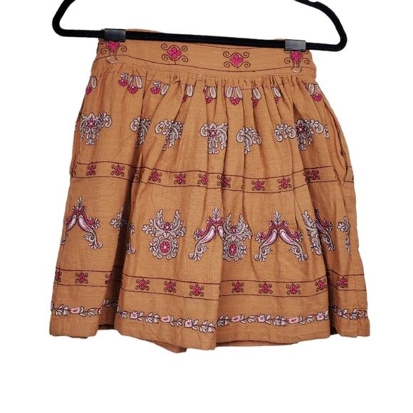 Anthropologie Womens Meghan Tan Pink Floral Embroidered Mini Skirt Size 8 NWT - Picture 2 of 4